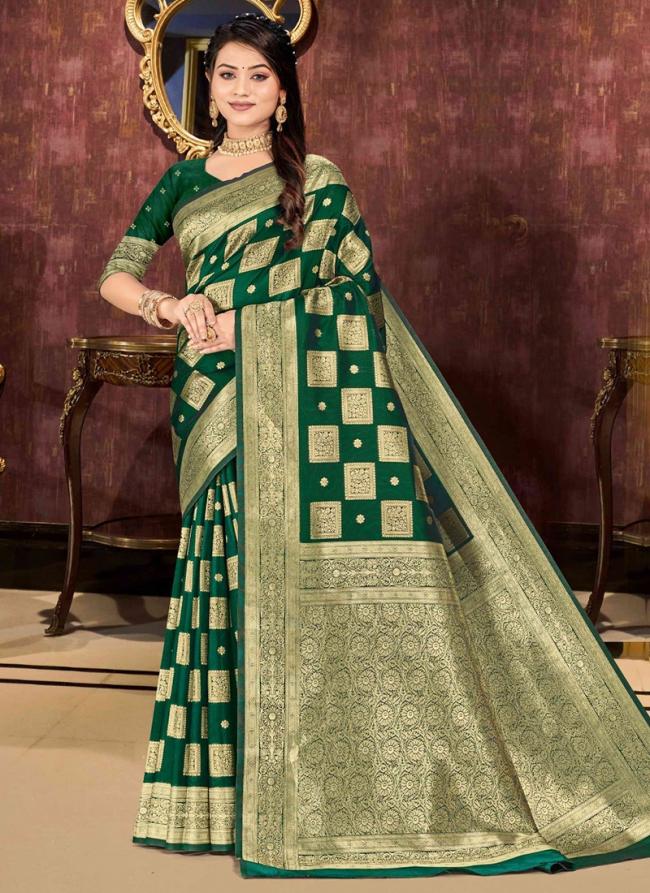 Banarasi Silk Dark Green Wedding Wear Zari Work Saree